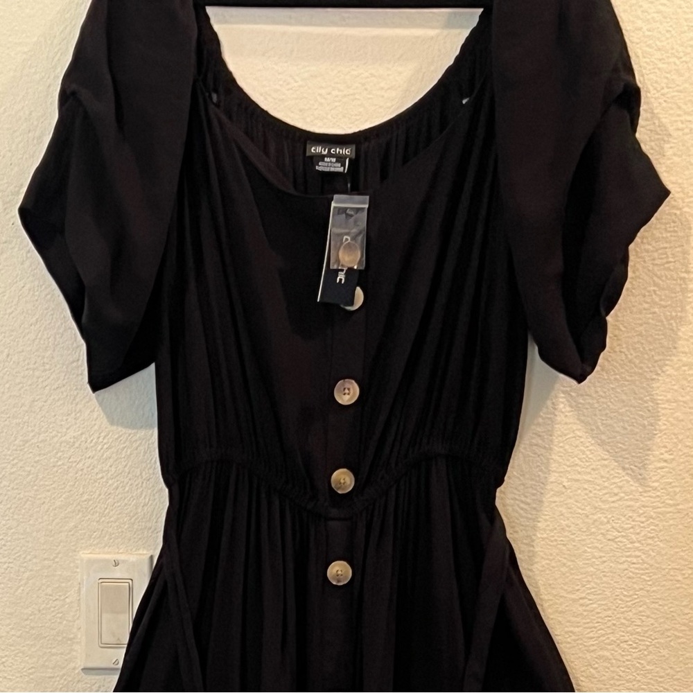 City Chic Black Puff Sleeve Midi Dress - Picture 2 of 10